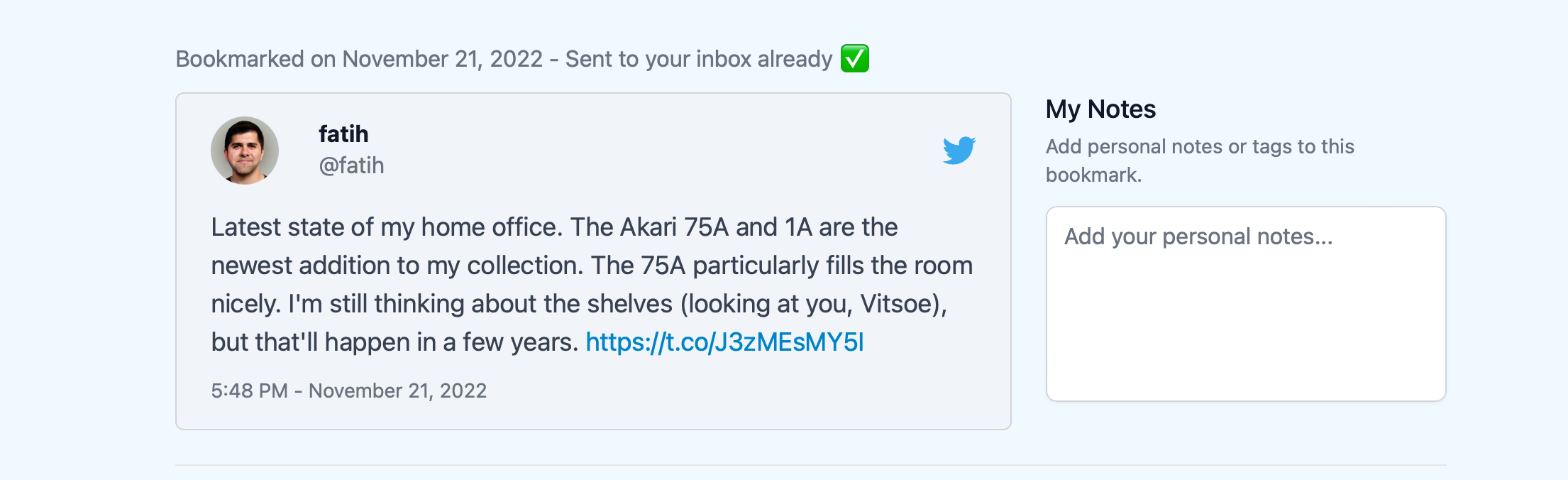 Screenshot showing a bookmark with the notes field